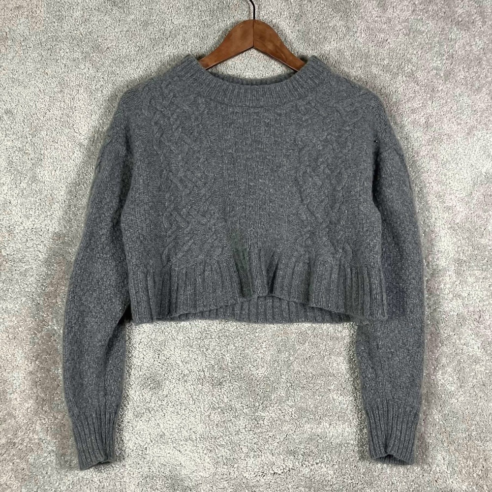 Everlane Womens Gray Cable Knit Cropped 100% Wool Sweater Size Medium M